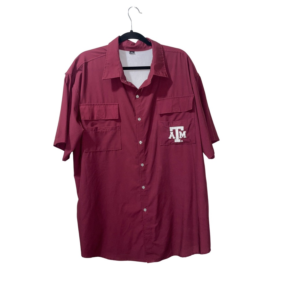 Texas A&M Aggies Maroon Short Sleeve Button Up‎ Shirt Men's Sz 2XL